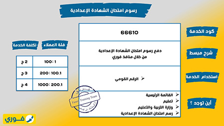 دفع رسوم استمارة الشهادة الاعدادية من خلال فوري بكود الخدمة 66610