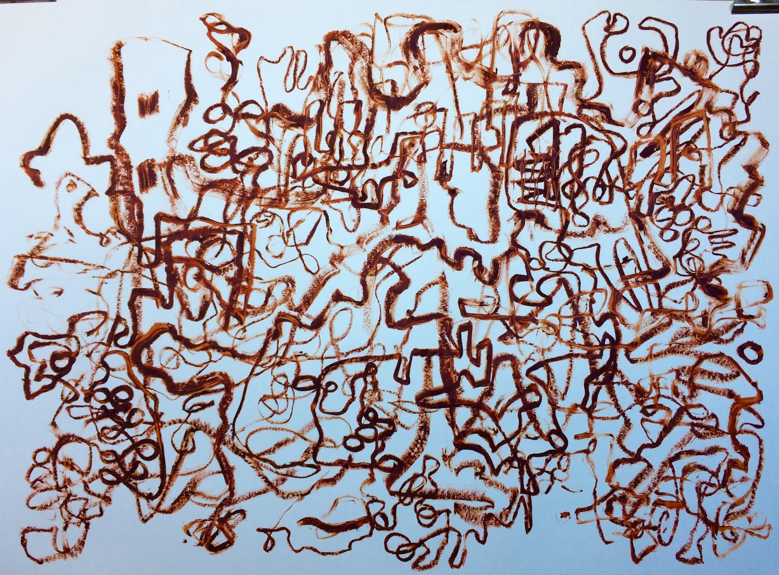 Jonny Voss: Red and brown oil bar drawing