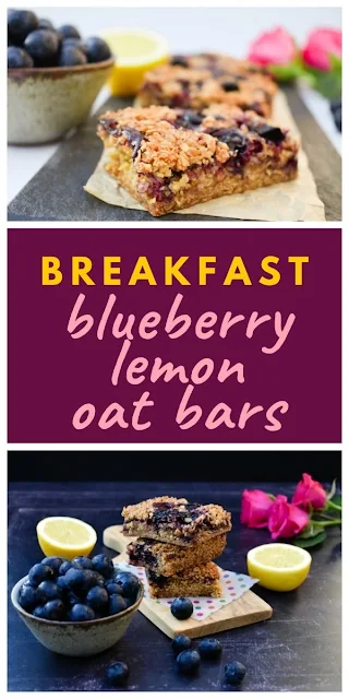 Easy blueberry and lemon oaty breakfast bars. These delicious oaty bars or flapjacks as they are known in Scotland, are perfect for breakfast on the go or a mid-morning or afternoon energy boost. Suitable for vegetarians and vegans. #breakfastbars #flapjacks #oatbars #blueberryflapjacks #blueberrybreakfastbars #blueberryoatbars #blueberryrecipes #blueberries