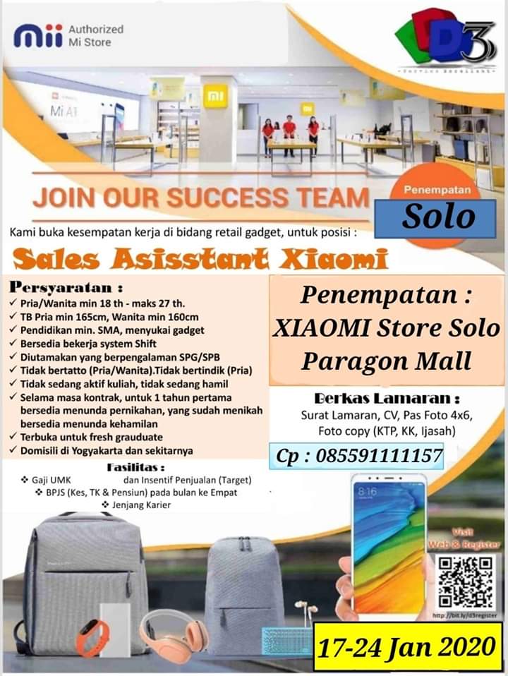 Lowongan Kerja Xiaomi Store Spg Spb Yogyakarta Dan Solo Segera Loker Swasta