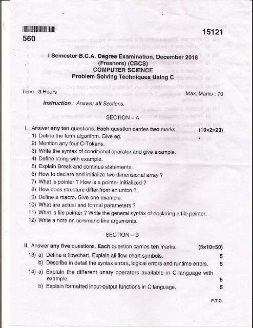 problem solving techniques using c bca 1st sem bangalore university