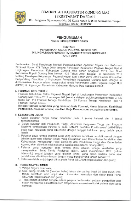 Lowongan Kerja Kuota Formasi Cpns Pppk Tahun 2021 Kabupaten Gunung Mas Kalimantan Tengah Palangka Raya Juni 2021 Karer Id
