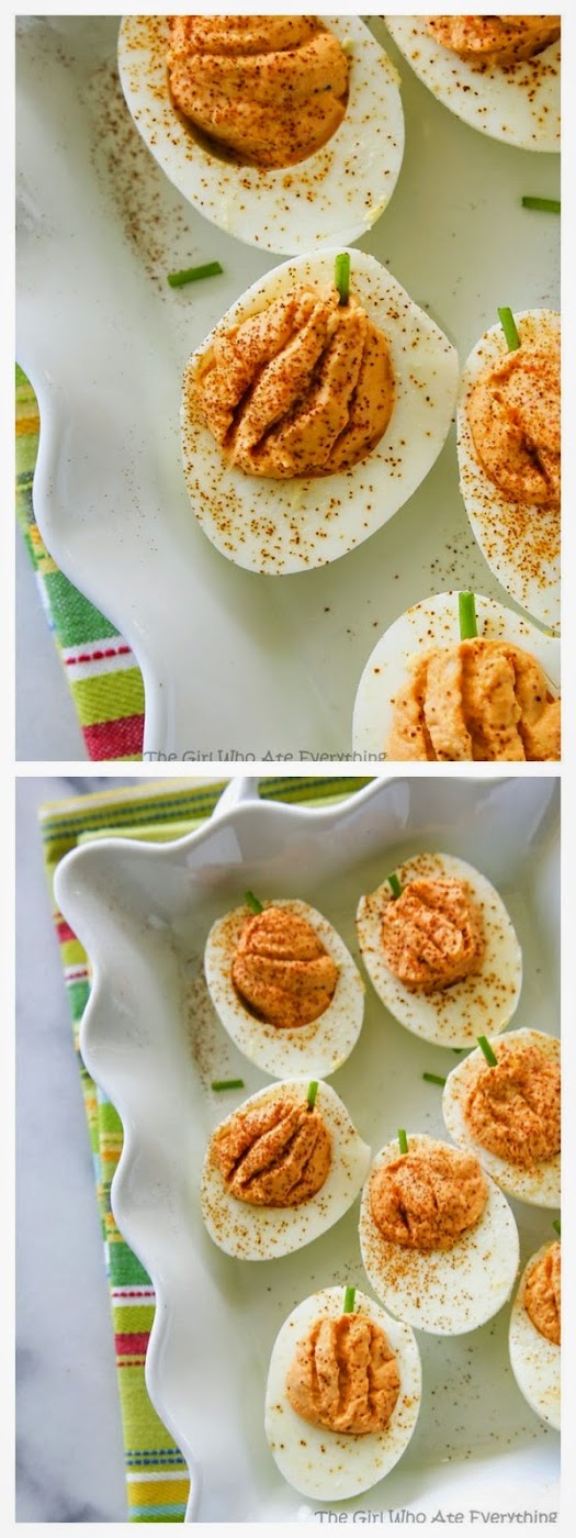 Roasted Red Pepper Deviled Eggs Food