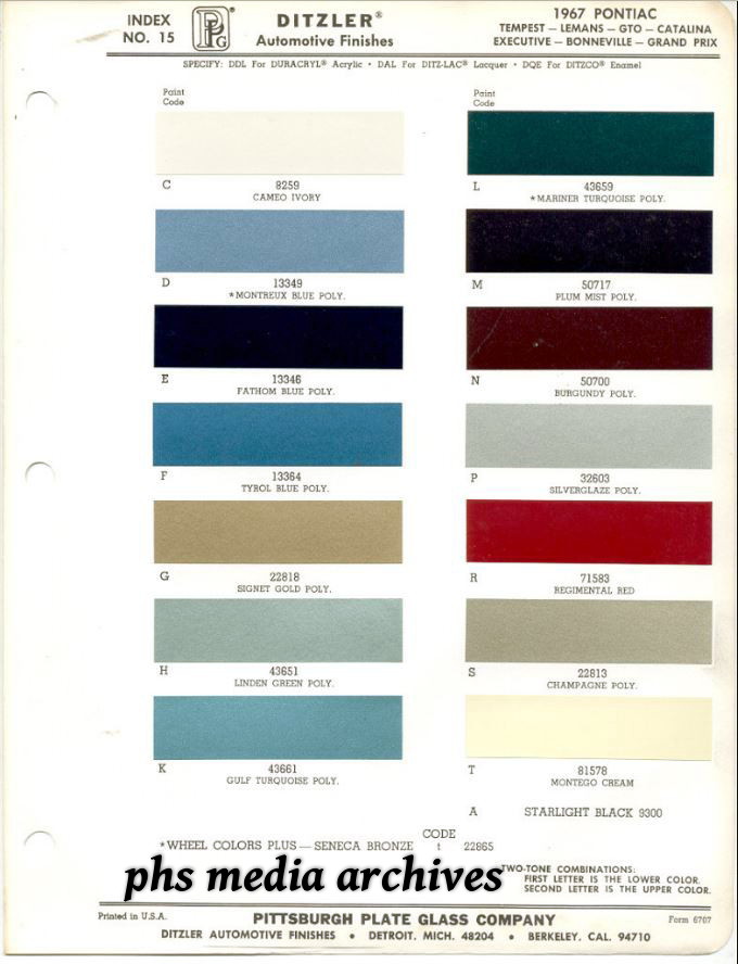 1972 Pontiac Color Chart
