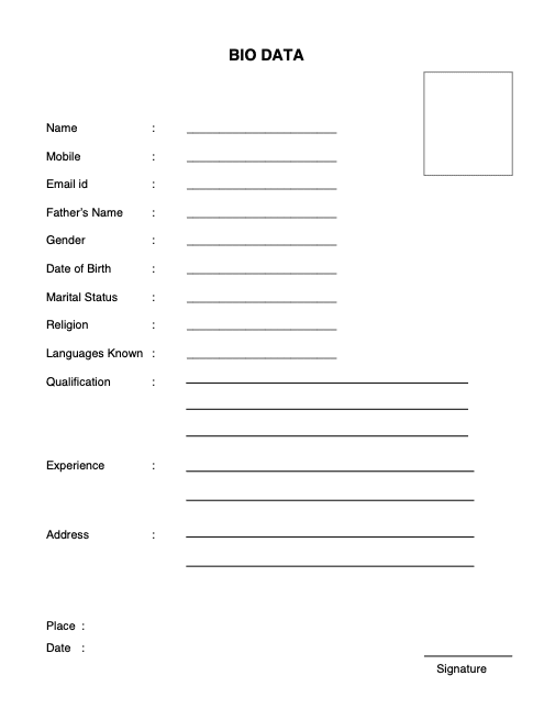 Simple Biodata Forms for Normal Job Apply