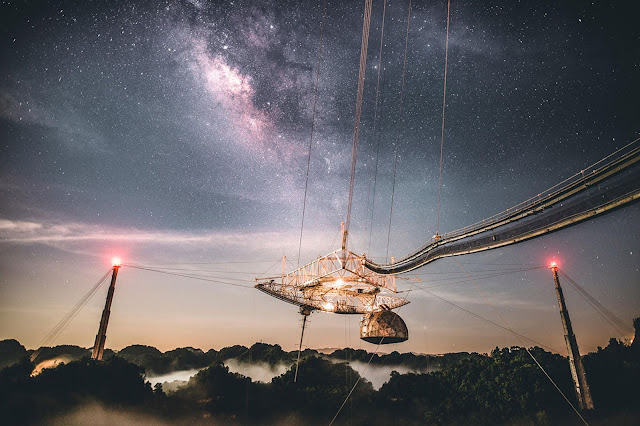 Arecibo Observatory in operation with the Milky Way overhead