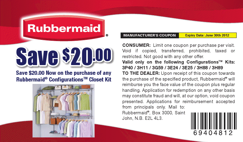 Coupon Cottage 20 OFF Rubbermaid Storage Closet Kit COUPON Expires 6 