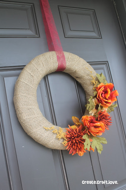 Simple Burlap Fall Wreath via createcraftlove.com #wreath #burlap #fall