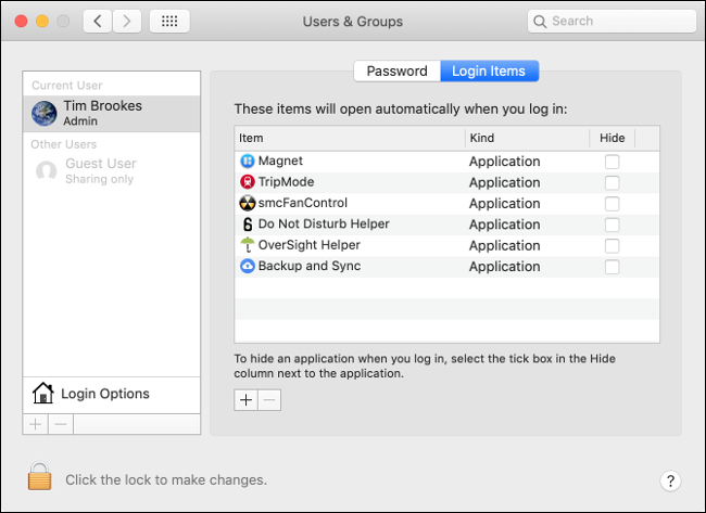 إزالة التطبيقات من عناصر تسجيل الدخول على نظام التشغيل MacOS