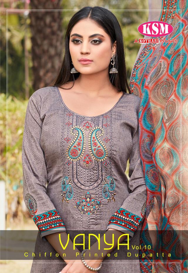 KSM Vanya Glaze Cotton Dress Material With Chiffon Dupatta Collection In Wholesale Rate 