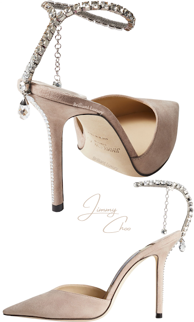 Jimmy Choo Saeda ballet pink crystal suede pumps #brilliantluxury Jimmy Choo Saeda ballet pink crystal suede pumps #brilliantluxury