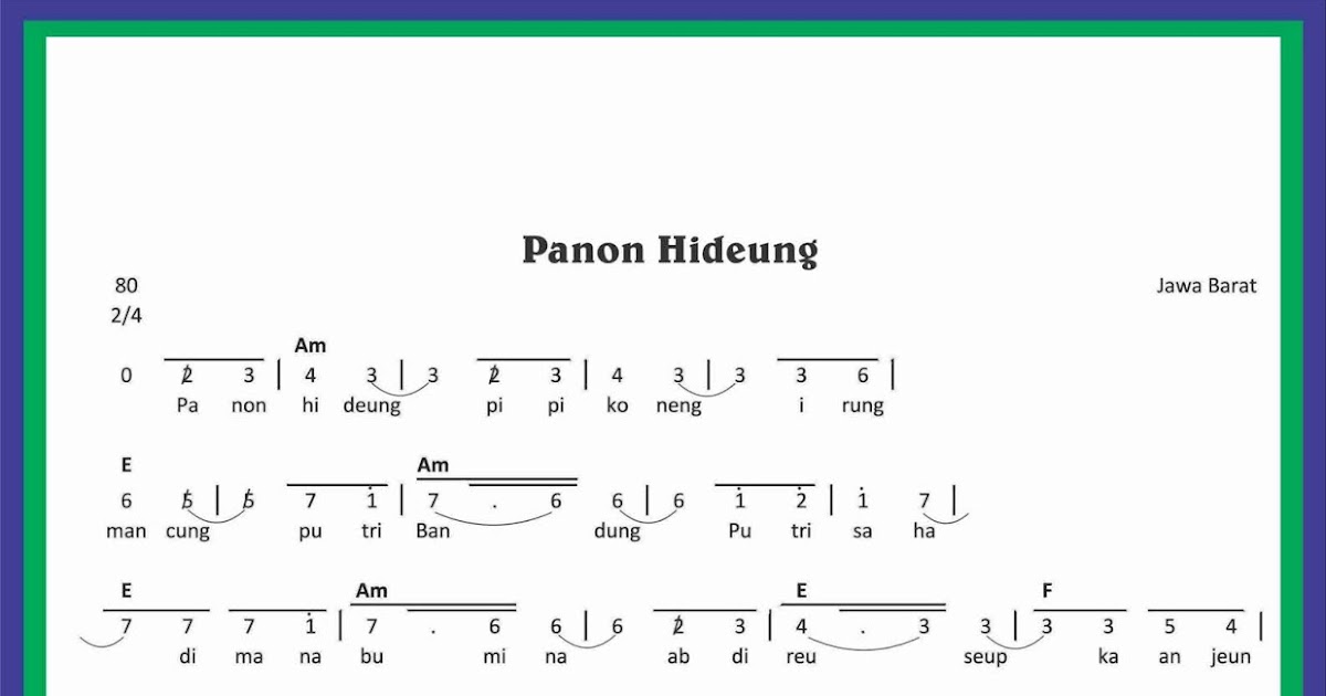 Not Angka Lagu Panon Hideung Sekitar Musik Not Angka Lagu Panon Hideung Sekitar Musik