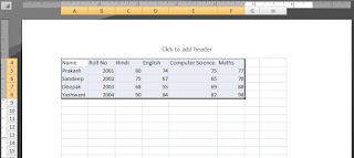 Ms excel Page Layout worksheet