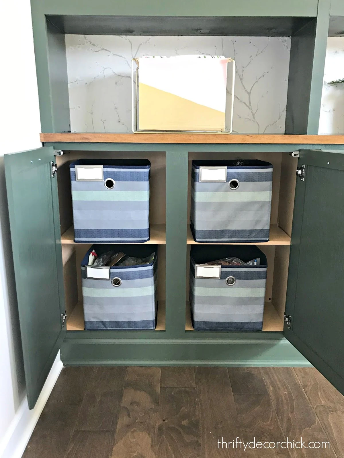 Office organization in bookcase cabinets 