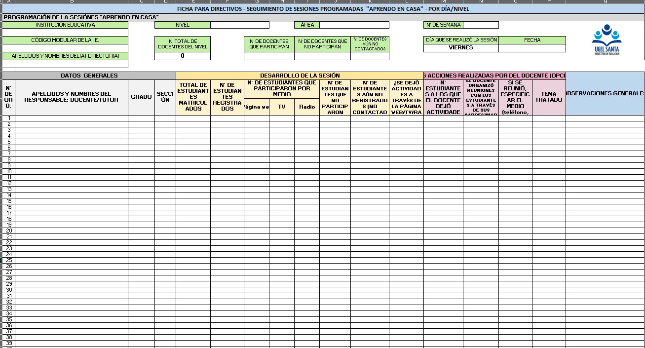 Ficha Para Directivos Seguimiento De Sesiones Aprendo En Casa