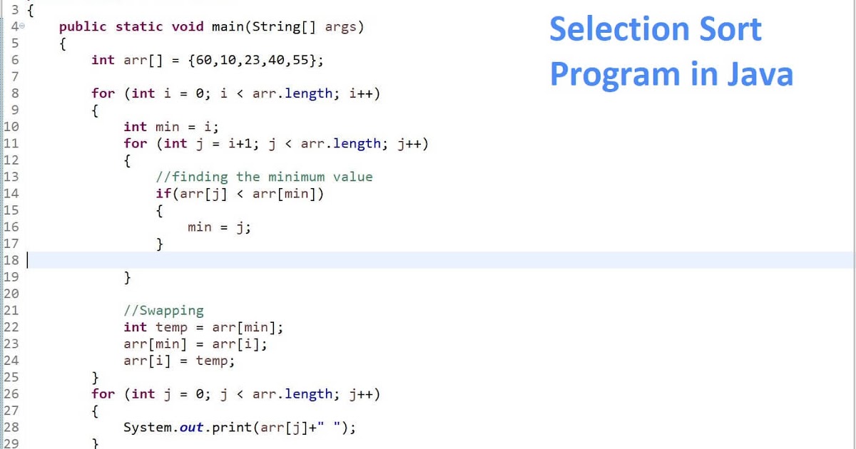 Selection Sort Program in Java - Java Code Korner