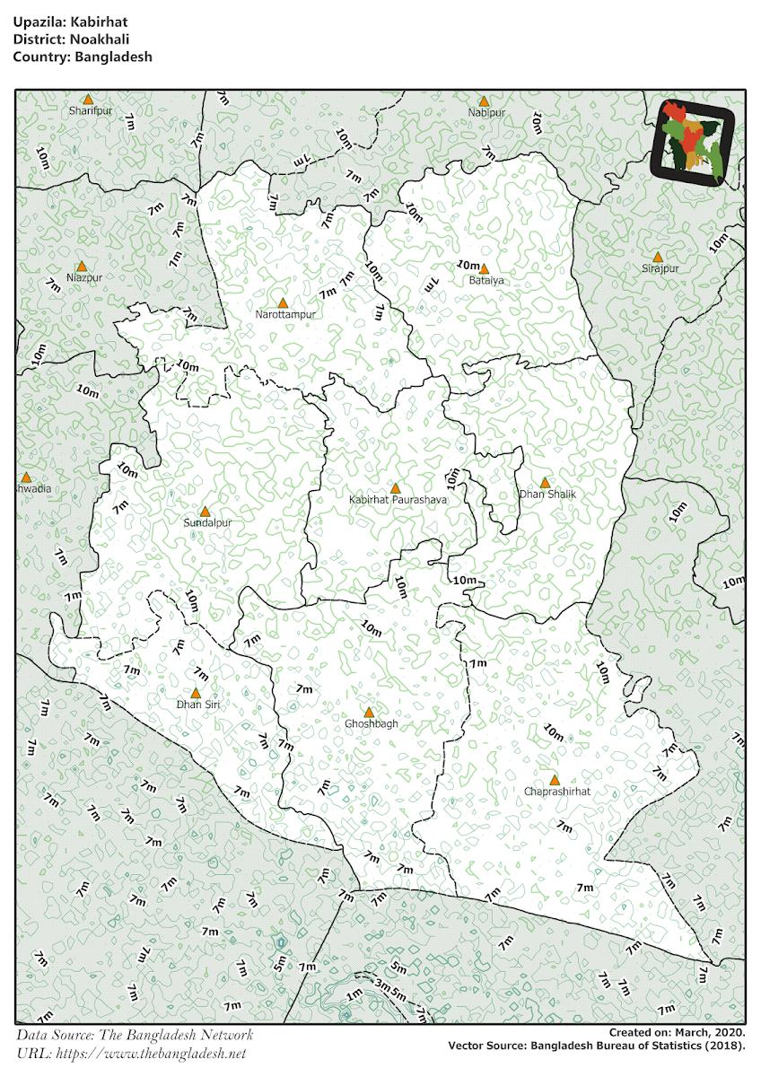 Kabirhat Upazila Elevation Map Noakhali District Bangladesh