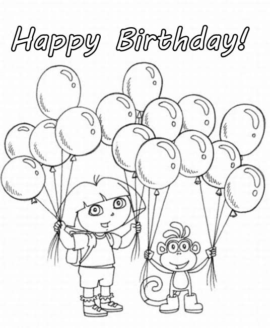 Coloring pages of Happy birthday Dora