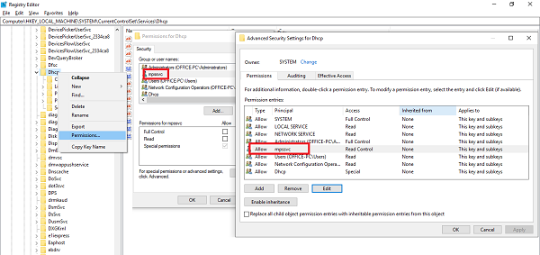 El servicio de cliente DHCP da acceso denegado