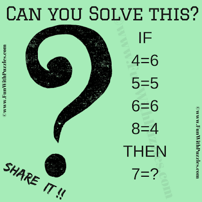 If 4=6, 5=5, 6=6 and 8=4 then 7=?. Can you solve this Tricky Quick IQ Test Puzzle Question?