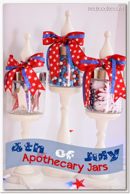 4th of July decorating idea using Apothecary Jars. #4thofJuly #ApothecaryJars #Decorating