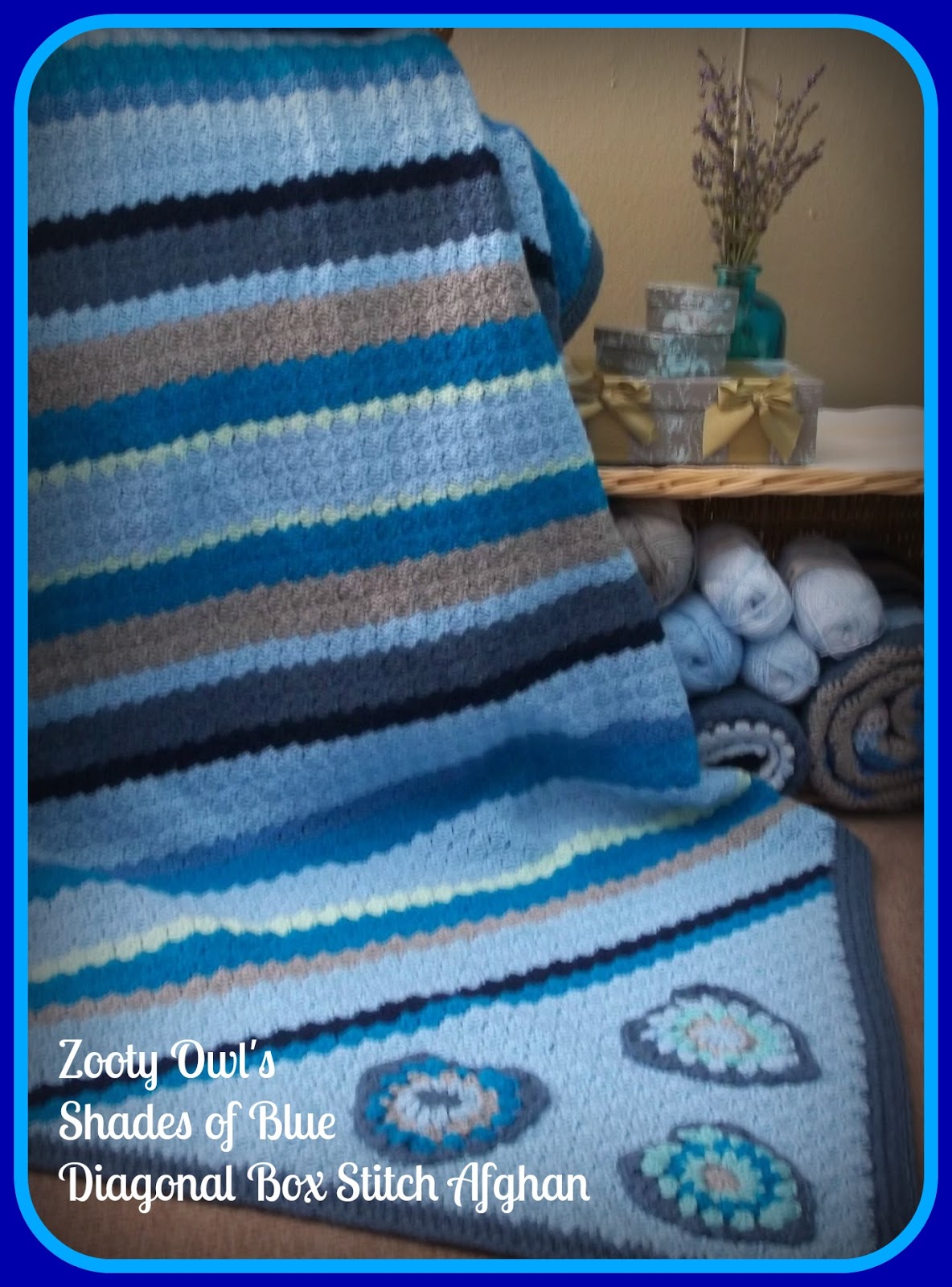 Zooty Owl's Crafty Blog Diagonal Box Stitch Afghan Shades of Blue