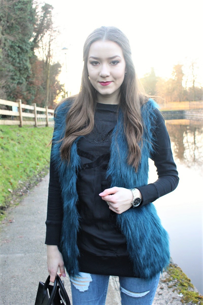 OOTD 25 Winter Outfit Fur Vest and Overtheknee Boots Sinnamona