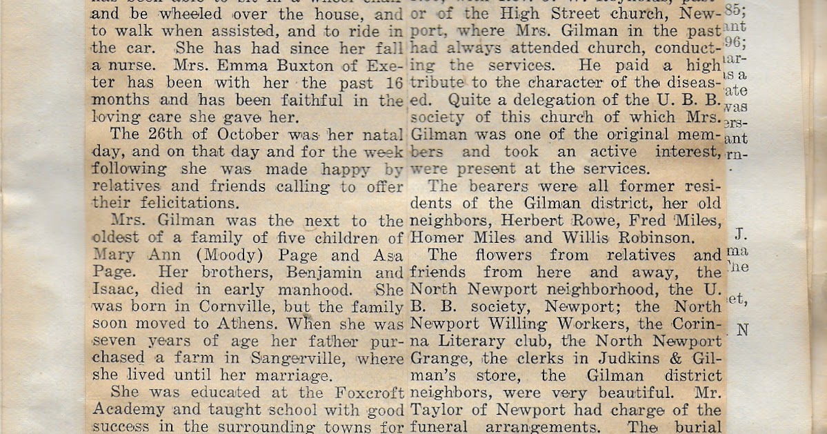 Heirlooms Reunited 1931 Obituary of Mary A. (Page) Gilman (18361931
