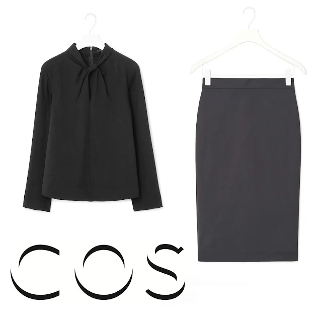 Queen Maxima Style - COS Draped Collar Top and Fitted Skirt