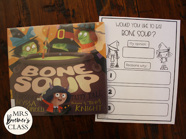 Bone Soup book study activities unit with Common Core aligned literacy companion activities and a craftivity for Halloween in Kindergarten and First Grade