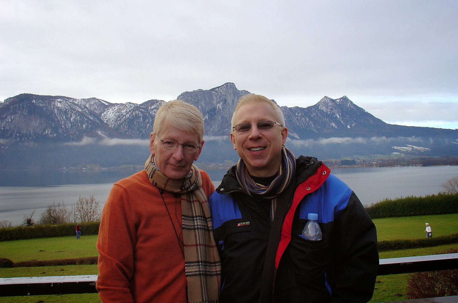 Matthew and I pause to take in the stunning Alpine scenery at the rest stop en route to Salzburg.