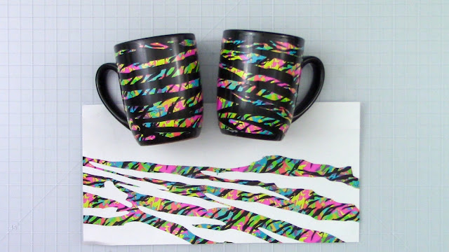 adhesive vinyl, coffee mug, scor tape, digital patterns, patterned adhesive vinyl