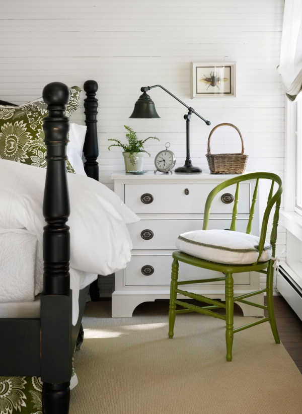 White walls with black and green accents