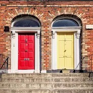 Red and yellow Dublin doors on Shelbourne Road