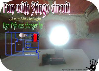 stingo light inverter 1,5v to 220v ac dengan trafo charger hp