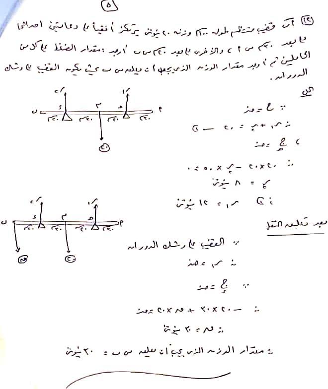 إجابة امتحان الاستاتيكا للثانوية العامة 2019