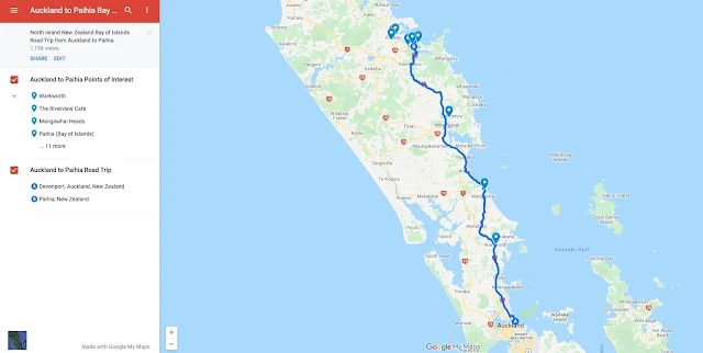 Auckland to Paihia Map