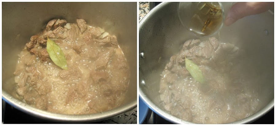 Se añade laurel y vino