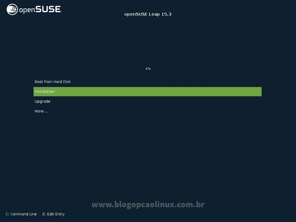 Tela de boot openSUSE Leap 15.3