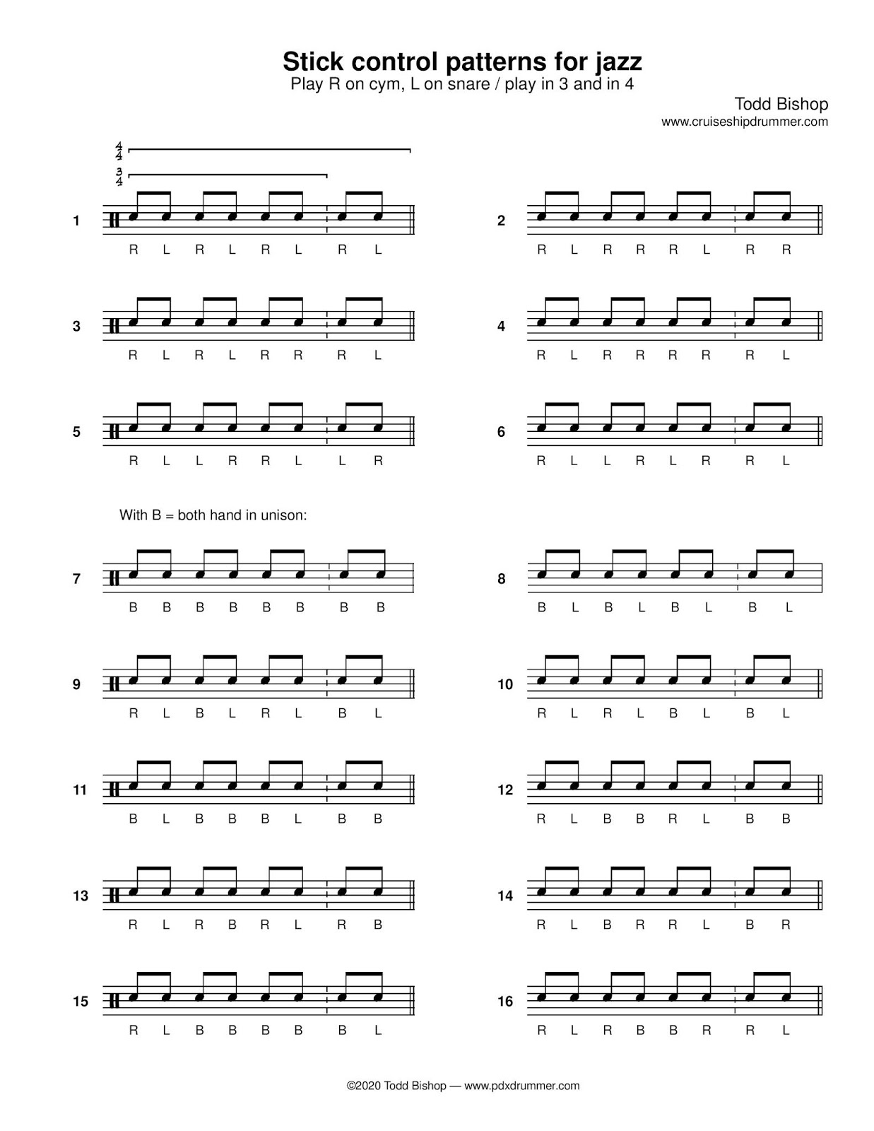 Cruise Ship Drummer! Stick control patterns for jazz