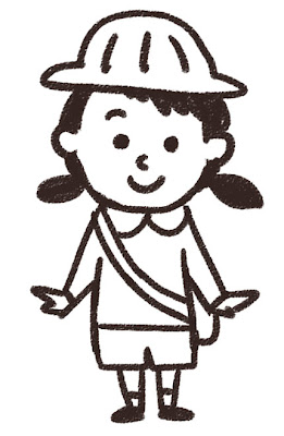 幼稚園生の女の子のイラスト 白黒線画