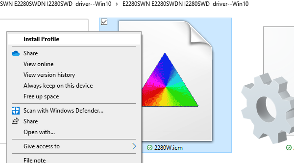 ติดตั้งโปรไฟล์สี ICM ใน Windows 10