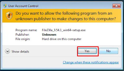 Pop up konfirmasi install FileZilla