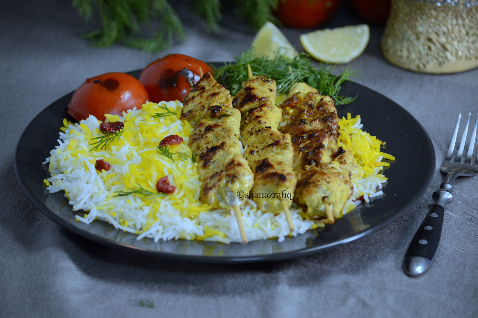 Joojeh Kabab with Saffron Rice Persian Kabab Shanaz Rafiq Recipes