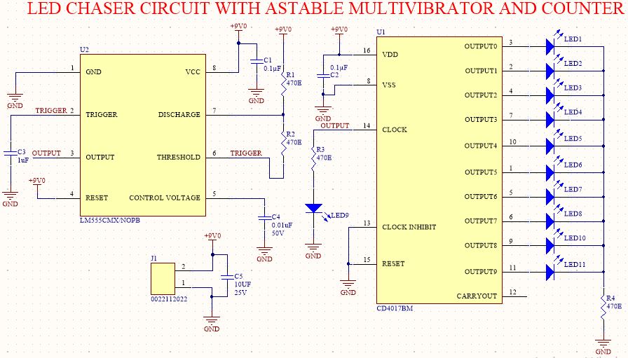 Simple LED Chaser circuit Circuit Diagram