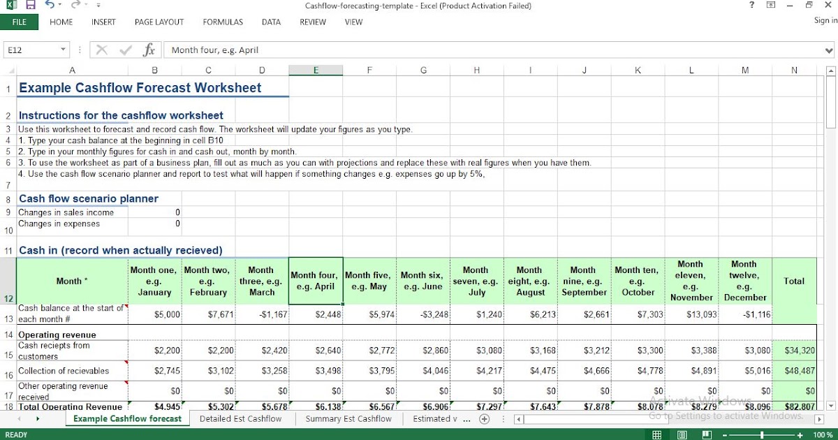 Cash Flow Forecasting Template Excel