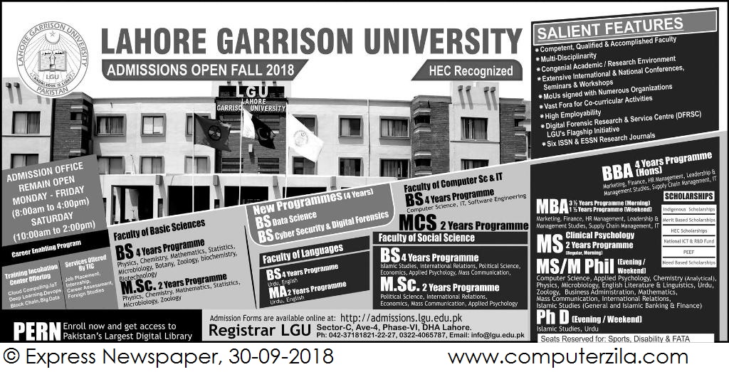 Admissions Open For Fall 2018 At LGU Lahore Campus