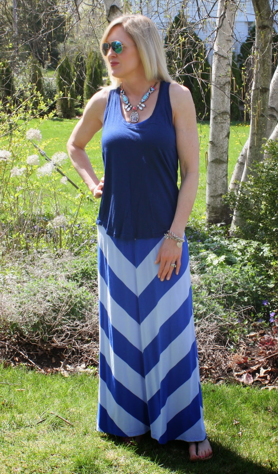 Blue chevron maxi dress