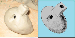 This is a picture and a drawing of a clay whistle for comparison.