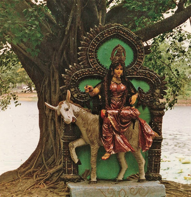 Когда праздник в честь индуистской богини оспы Шиталы заканчивается, ее глиняную статую несут к ближайшему водоему и бросают в воду. Но иногда красивую статую просто оставляют на берегу. Индия, Калькутта (ныне Колката), 1995 г.